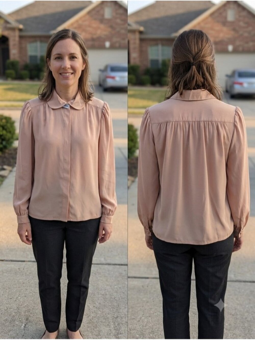 Vtg 80s Josephine Button Up Sz 8 Blush Pink Peter Pan Collar Puff Sleeve